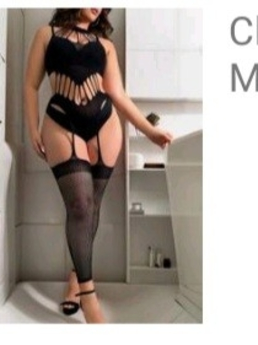 Black Fishnet Garter Bodysuit Women's Lingerie New